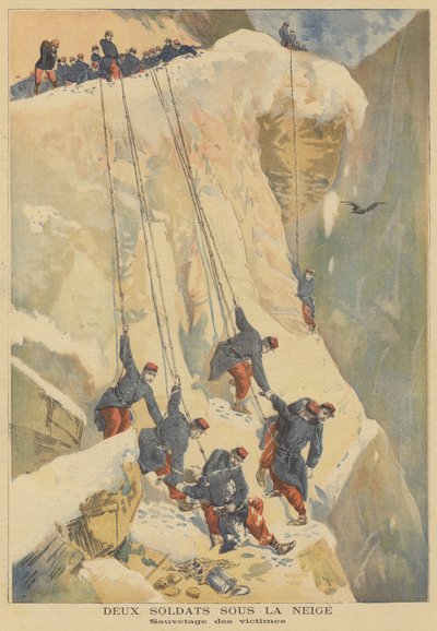 Redning av to franske soldater gravlagt av et snøskred i Alpene av French School